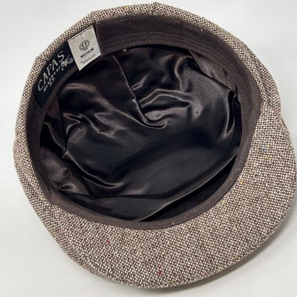Vintage Tweed Flat Cap Hat Newsboy Cabbie Capas Headwear USA Made Beige M Medium - Picture 4 of 10